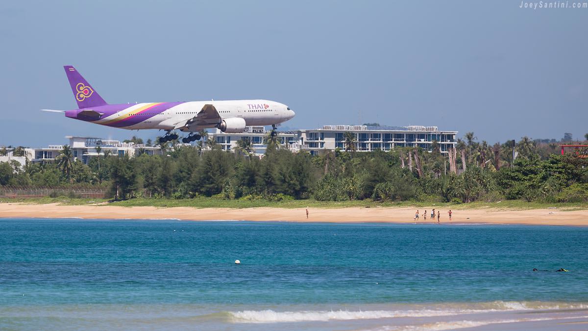 Plane landing to the Phuket International Airport