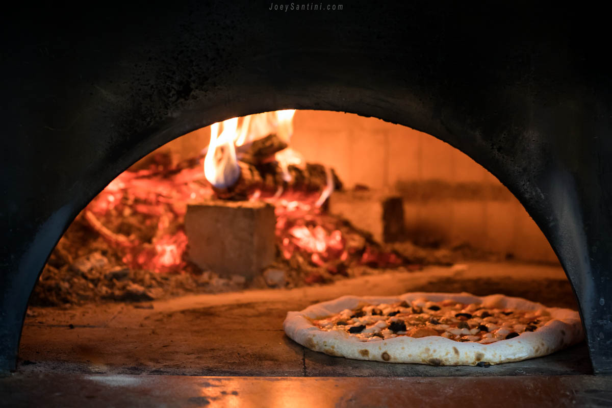 Pizza inside the oven wood