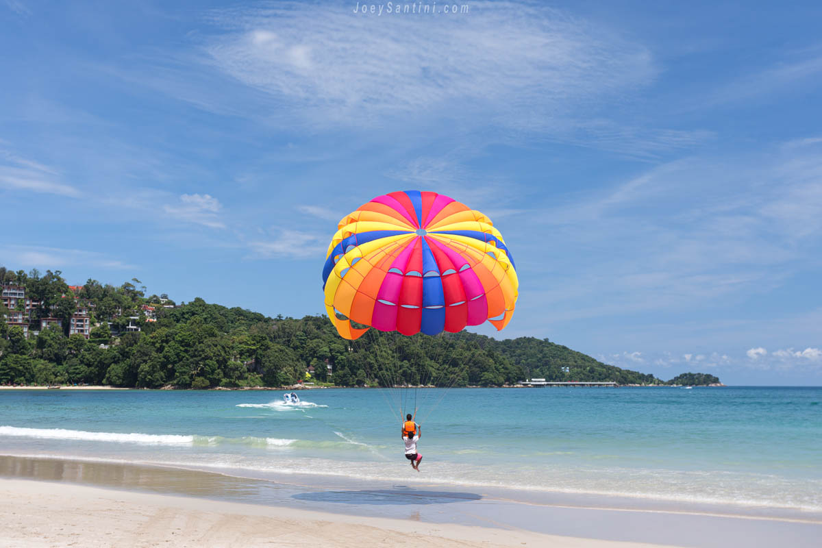Colorful parasiling with blue sky in the background
