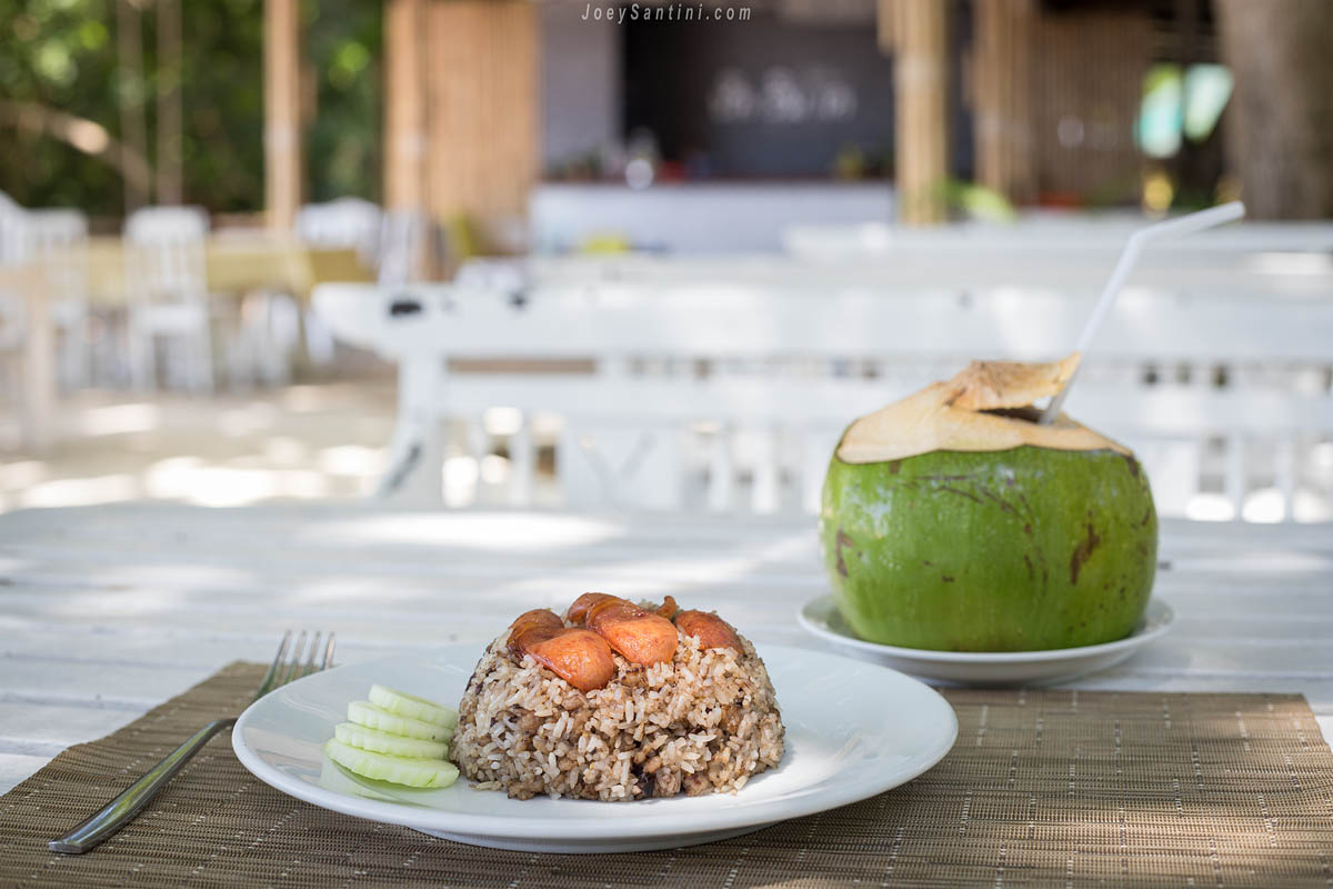 Rice and green coconut