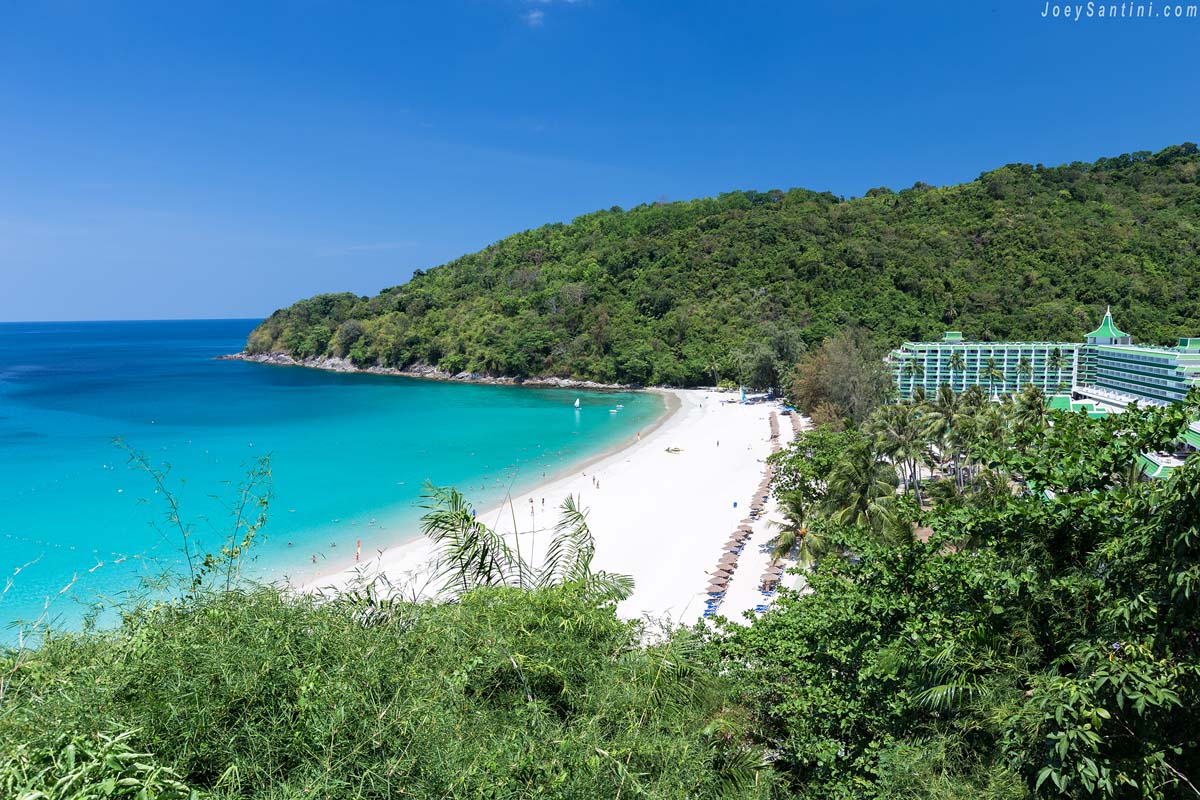 Shot of a beach of Phuket with white sand and blue water