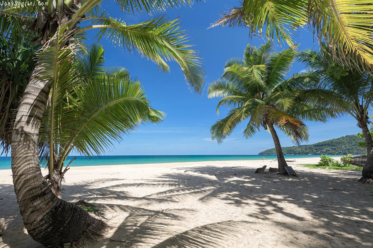 White sand and green palm trees of Karton beach