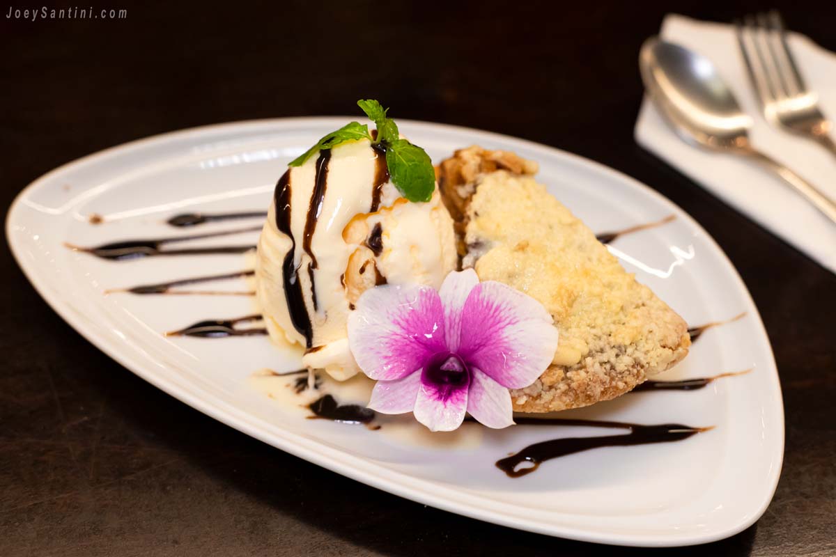 Apple pie with ice cream served at Patong Sunset View restaurant in Phuket