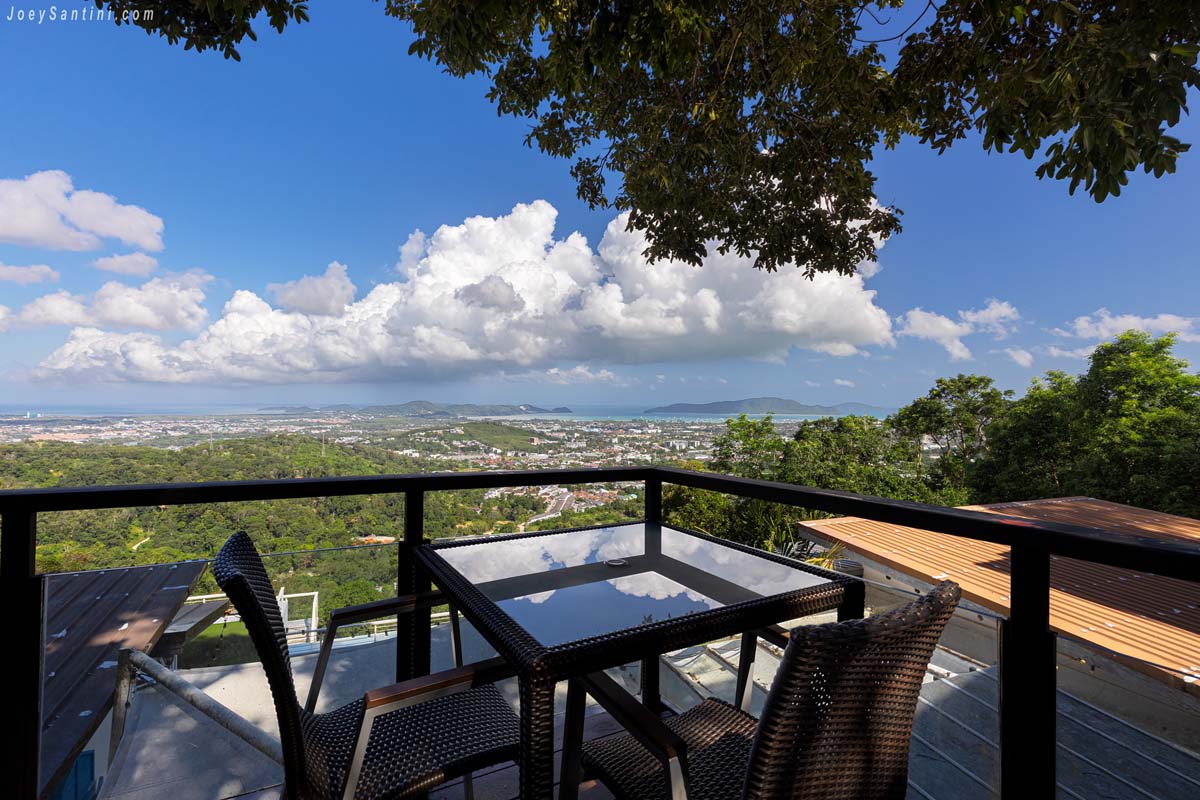 View Cafe at Phuket outdoor balcony dining table with panoramic sea and island views