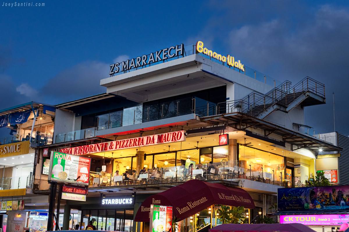 Exterior view of Roma Ristorante and Pizzeria Da Mauro at Banana Walk in Patong Phuket.