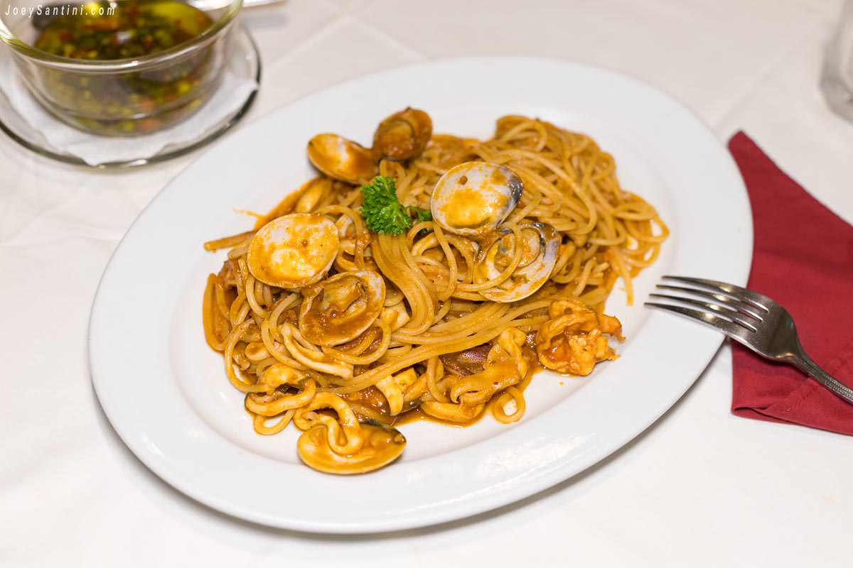 Delicious Italian seafood spaghetti served at Roma Ristorante and Pizzeria Da Mauro