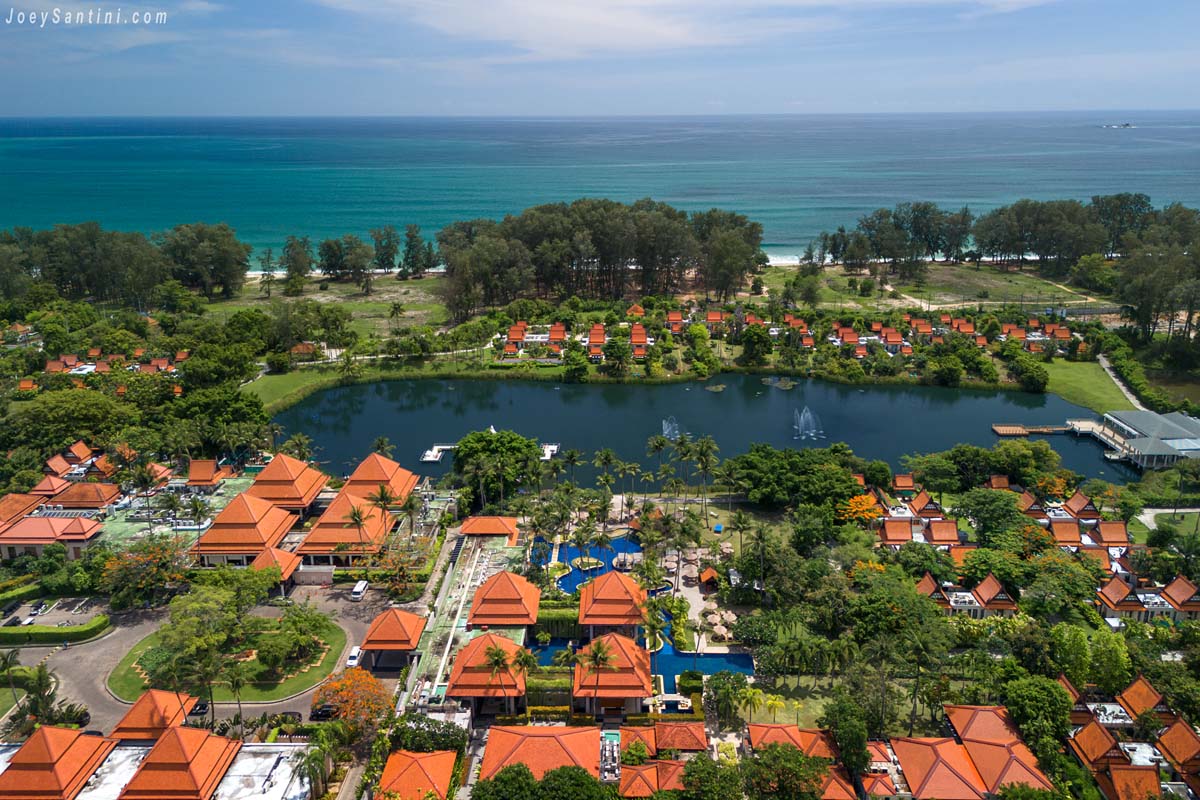 aerial view of banyan tree phuket resort villas lagoon and bang tao beach
