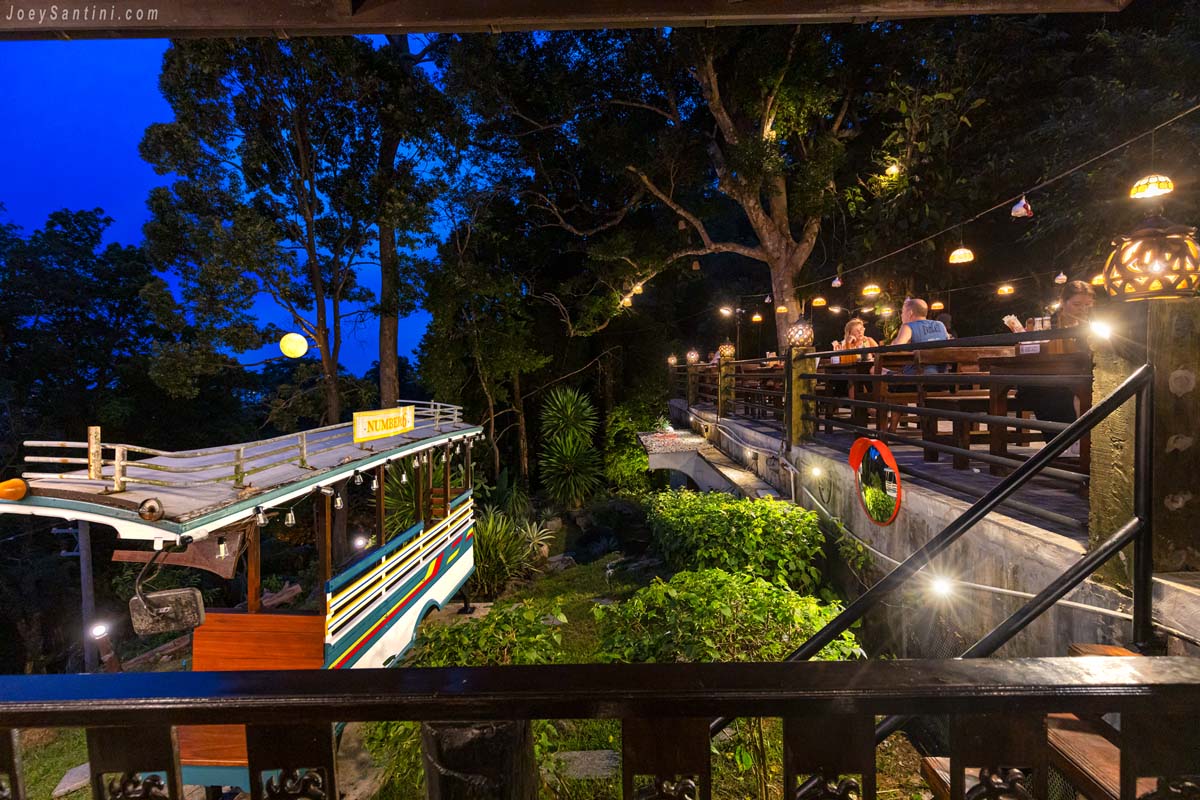 No 6 restaurant outdoor terrace at night with fairy lights Phuket