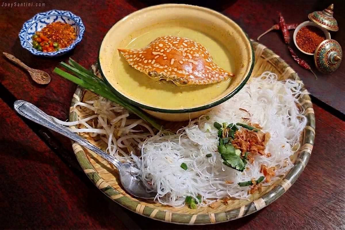 Southern Thai crab curry with rice noodles at No 6 Restaurant Up The Hill Patong Phuket