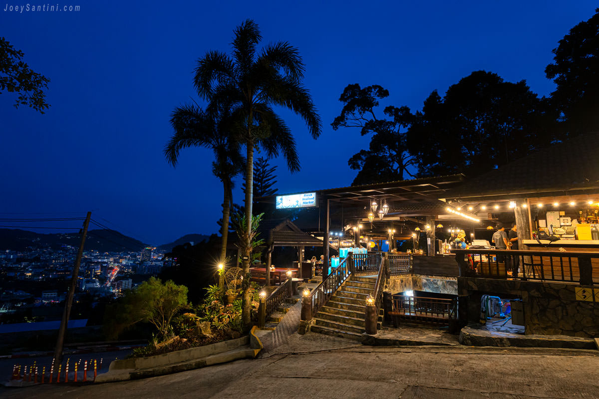No 6 Restaurant Up The Hill Patong exterior entrance staircase under night sky