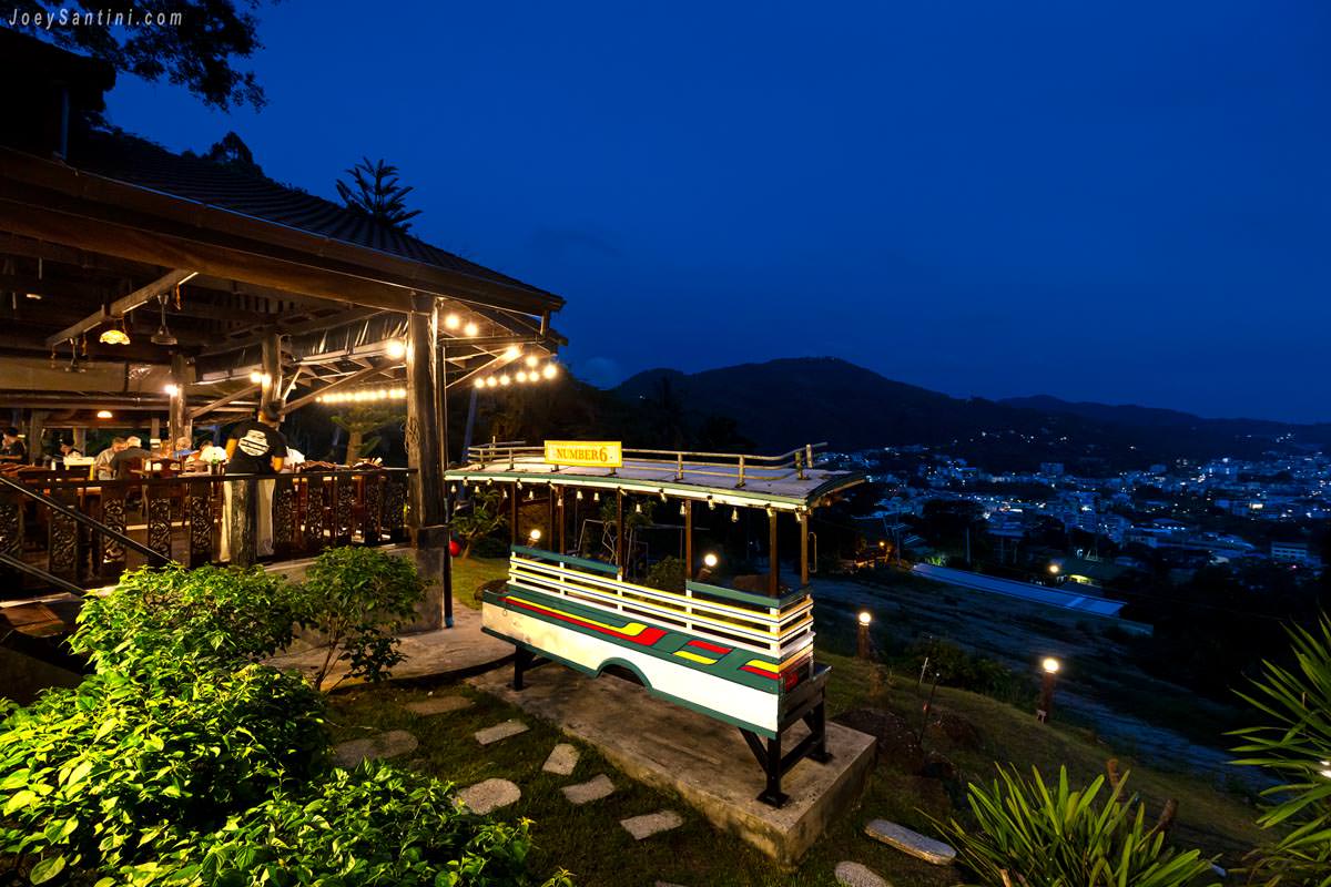 No 6 Restaurant Up The Hill Patong traditional shuttle vehicle with Patong city view