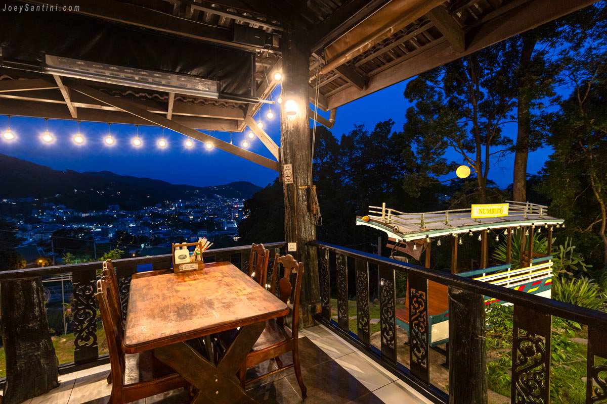 No 6 Restaurant Up The Hill Patong wooden table with panoramic view of Patong