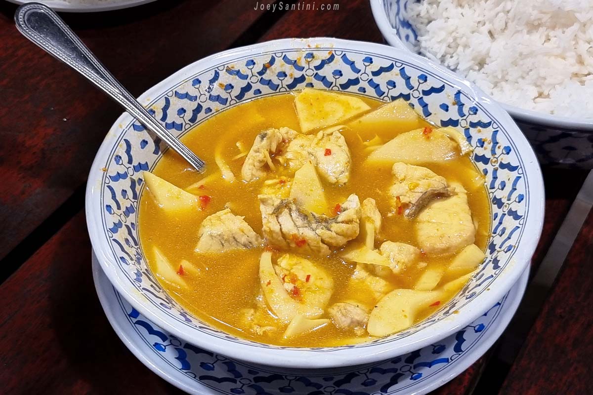 Thai sour curry with fish fillet at No 6 Restaurant up the hill Patong Phuket