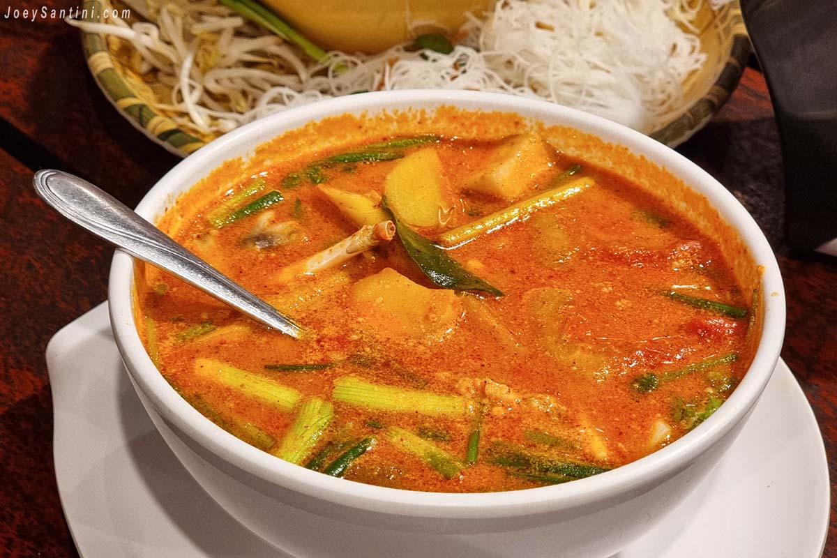 Spicy Tom Yum seafood soup at No 6 Restaurant Up The Hill Patong Phuket