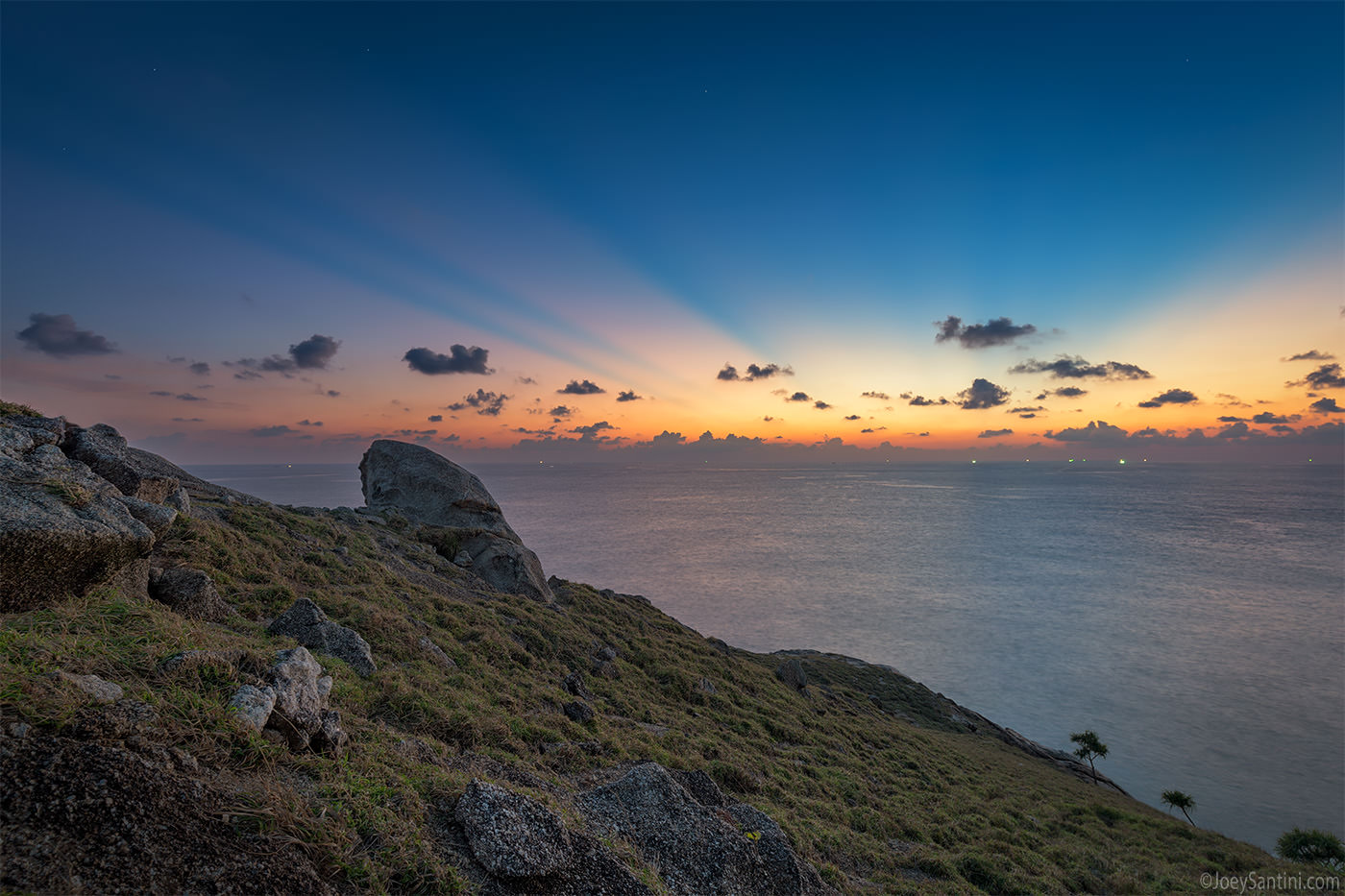 Sun rays after sunset.